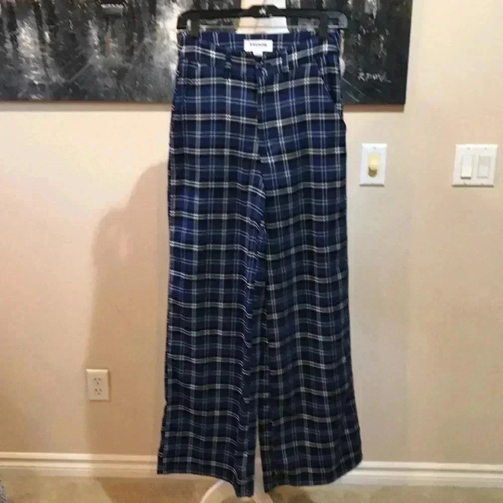 RSQ Blue white & black checkered print Wide Leg Front Pockets Belt Loops Pants-S